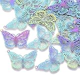 FASHEWELRY 50Pcs Stainless Steel Butterfly Filigree Connectors Pendants Rainbow Etched Metal Embellishments for DIY Jewelry Making, 18x26x0.3mm
