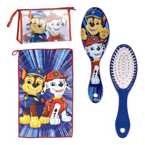 Set per la toelettatura dei bambini Paw Patrol con spazzola, asciugamano e borsa per il trasporto - Kit per l'igiene personale per bambini appassionati di Paw Patrol, ideale per viaggi e asili nido