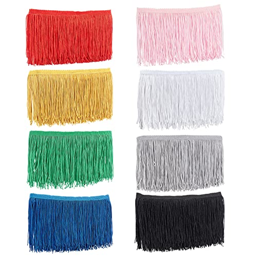 Olycraft 2 Yards Fringe Lace Trim Polyester Tassel Fringe Trimming 4 Inch Wide Multi-Colored Lace Trim Ribbon Fringe For Clothes Accessories Latin Dress Decoration - 8 Colors #TOP11