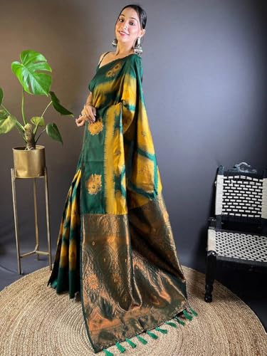 Image of SGF11 Women's Kanjivaram Pure Soft Silk Saree With Unstitched Blouse Piece
