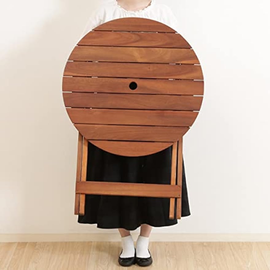 ガーデン 折りたたみ ラウンド テーブル パラソルホール 木製円形 折り畳み式 パラソル立て付き 天然木 円形テーブル アウトドア