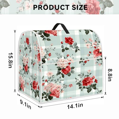 Image of Kitchen Dust Cover Compatible with 4.5 5 6 8 quart Stand Mixer, Kitchen Appliance Protective Covers with Top Handle and Pocket (Plaid Rose Garden, For All 6-8 qt Mixer)