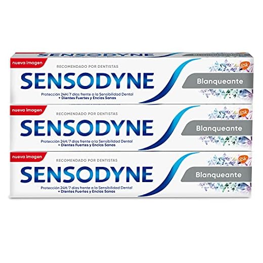 Sensodyne tandkräm, ljusande, med blomma, för känsliga tänder, 3 x 75 ml