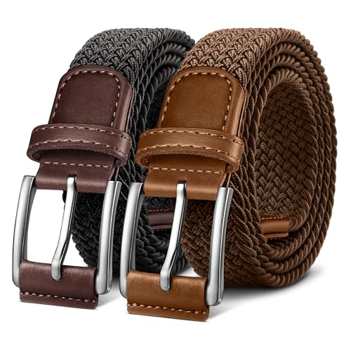 Image of BULLIANT Belt for Men 2Pack,Mens Gift Stretch Braided Web Belt Elastic for Casual Golf Jeans,1 3 /8 inch