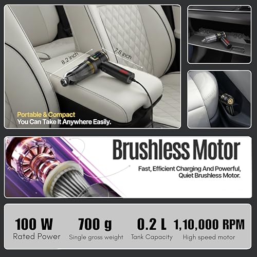 Image of Typhoon 4-in-1 Cordless Car Vacuum Cleaner for Home & Car Use | 18000Pa Suction | Upto 110000 RPM Brushless Motor | 6000 mAh | LED Display | 9 Attachments