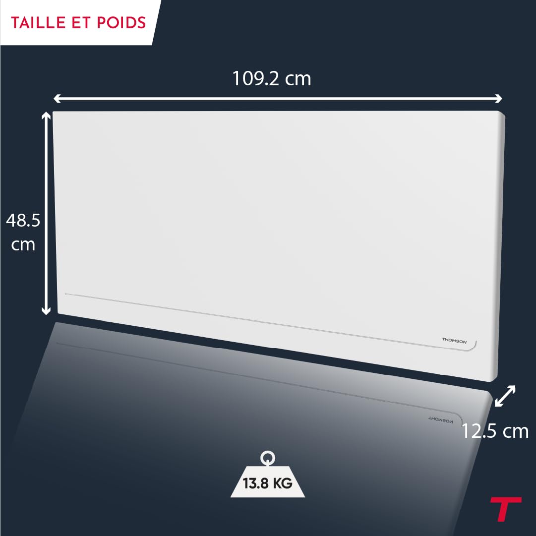 THOMSON - Radiateur électrique fixe connecté WiFi à inertie sèche céramique avec thermostat interchangeable 2000W THOMSON MILLA horizontal blanc
