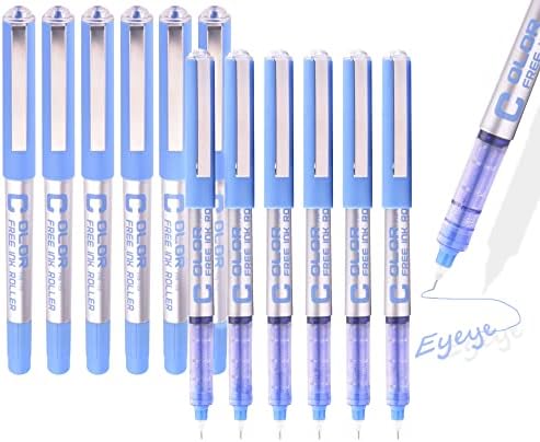 EYEYE Light Blue Extra Fine Rollering Pen, Liquid Ink Roller Ball Pens Fine Point, 0.5mm Needle Nib, Free Ink Roller, 12 Pcs Rollerball Pens Ink Fine Tip Pens,Teal Blue
