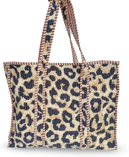 Bolsa Tote de Algodón con Estampado Leopardo y Acolchado miniatura 1