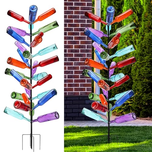 HEYTIMI 1 Pcs Tall Wine Bottle Tree 30 Wine Bottle Tree Outside 70.8 Inch Christmas Bush Colorful Holder Artificial Black Metal Trees Garden Decorative for Wedding Outdoor Decor