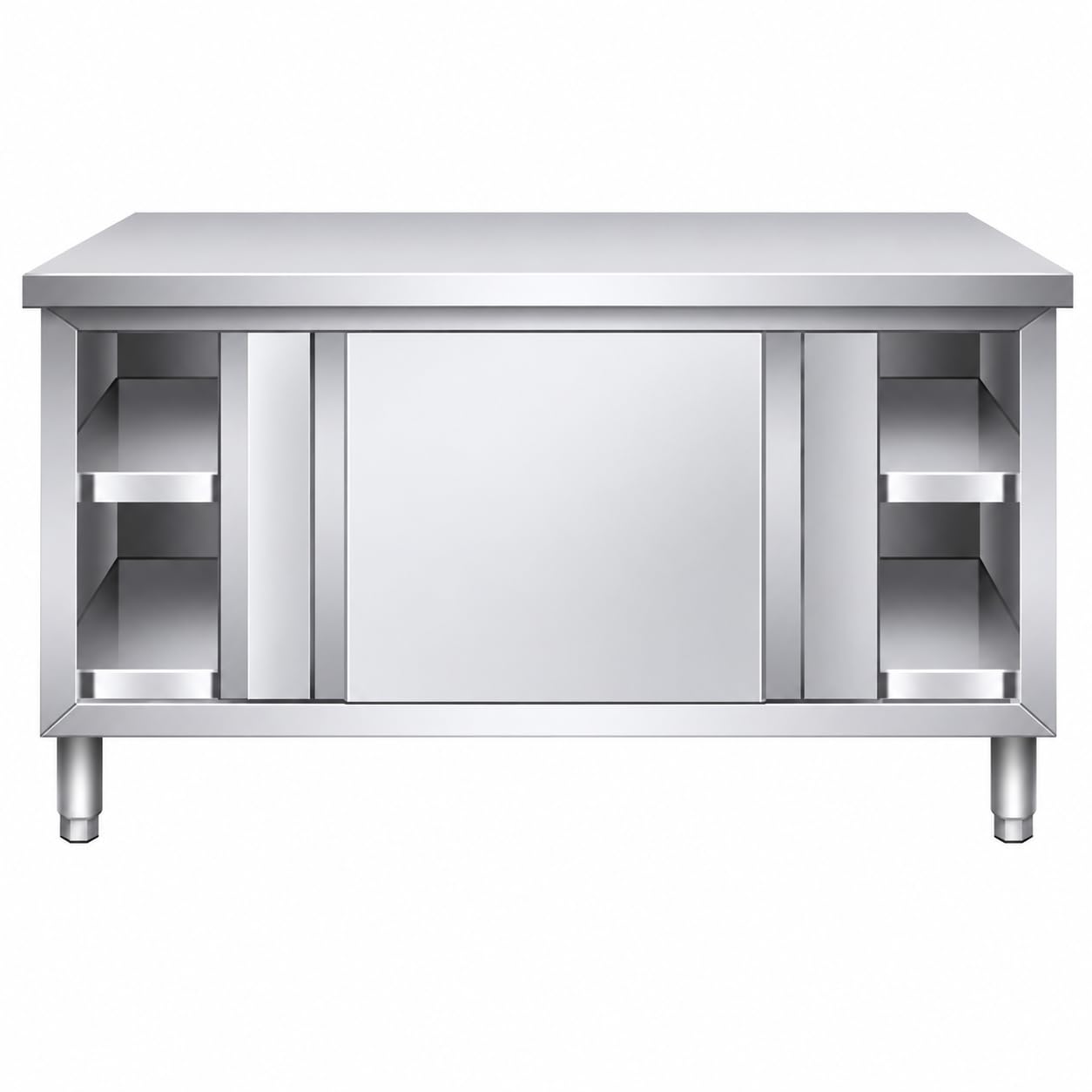 Mesa de trabajo de acero inoxidable con puertas correderas, 80 x 50 x 80 cm