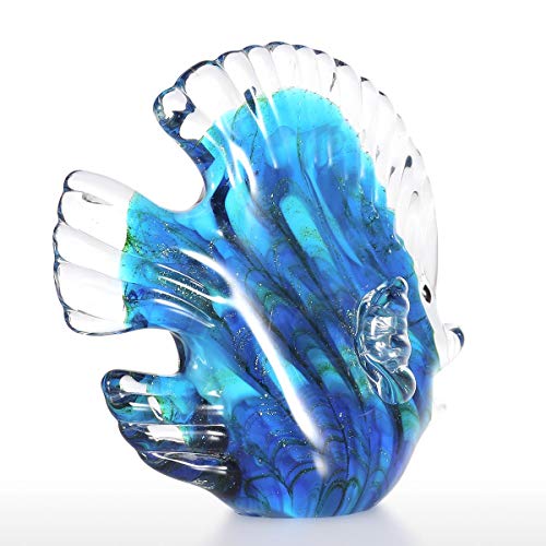 Romacci Escultura de vidro de peixes tropicais azuis decoração para casa de peixes