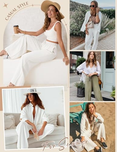 Linen Pants for Women Flowy Palazzo Pants Boho High Waist Wide Leg Trousers Summer Beach Vacation Outfits 20253
