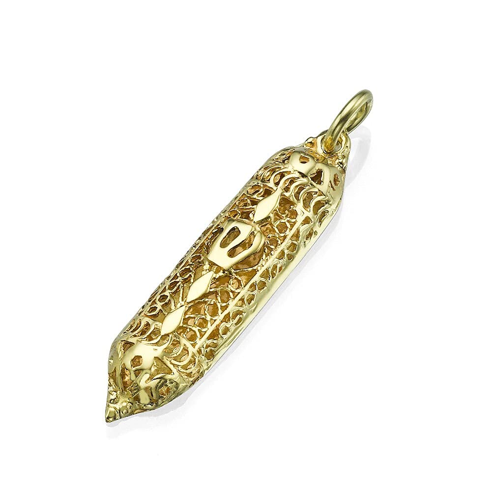 Baltinester Handmade 14k Yellow Gold Filigree Mezuzah Pendant Jewish Jewelry 31 mm Long Jewelry