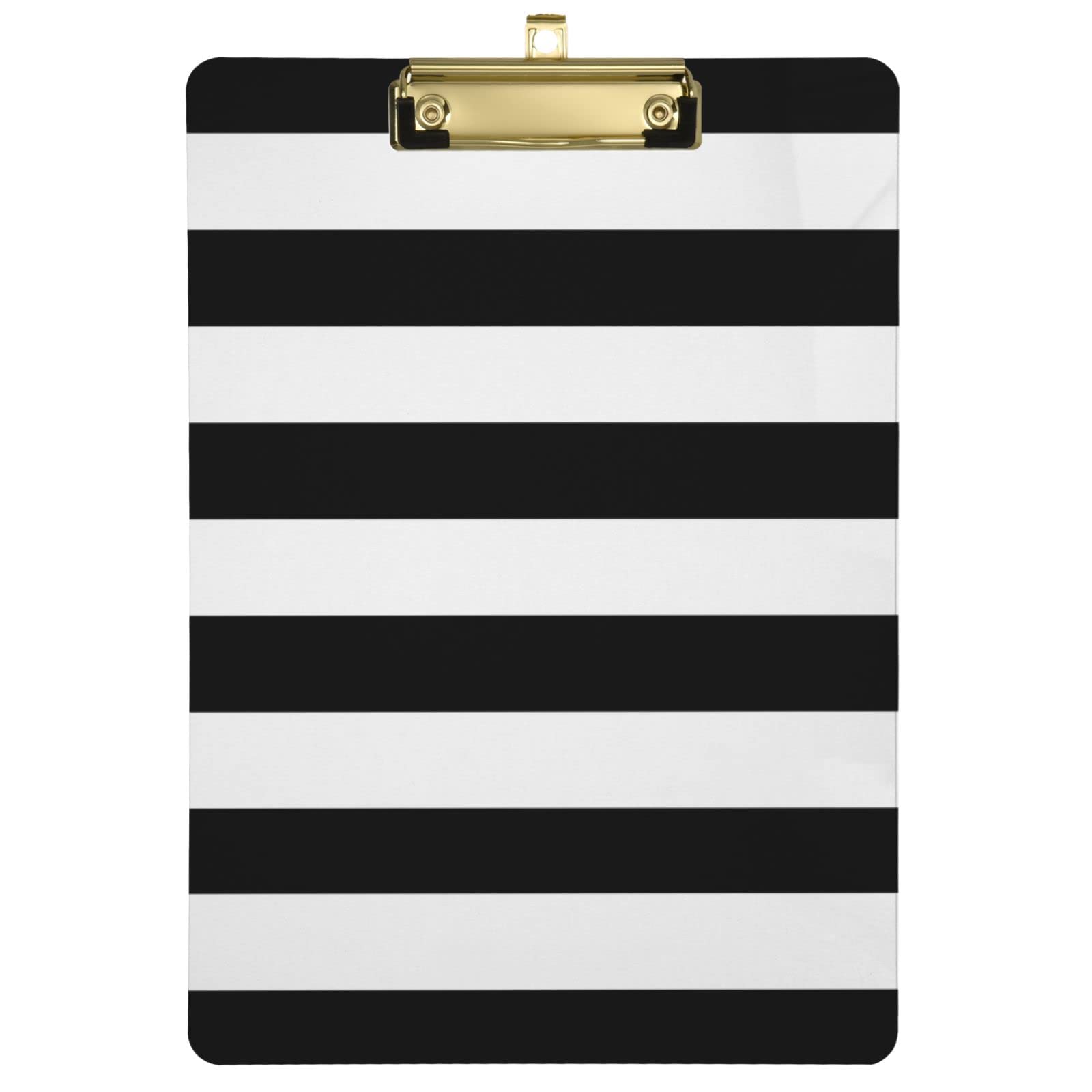Czarno-białe paski schowek biuro szkoła pielęgniarstwo akrylowa tablica z klipsem do standardowego A4 rozmiar litery 23 cm x 31,8 cm ze złotym niskoprofilowym metalowym klipsem