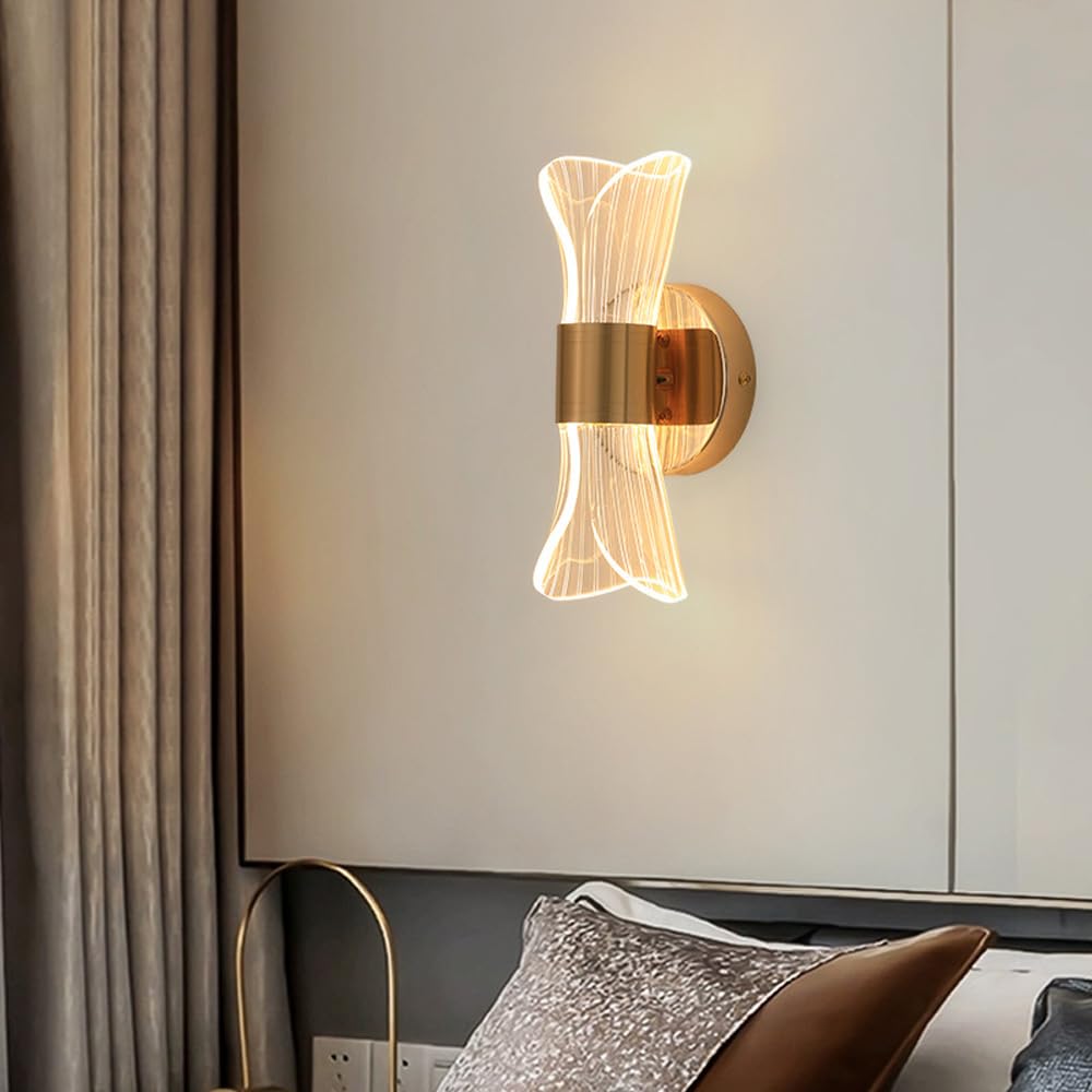 Nowoczesne kinkiety ścienne LED do wewnątrz z górą w dół złote akrylowe długie liniowe lampki nocne lampa łazienkowa lampa toaletkowa lampa ścienna do sypialni salonu przedpokoju lampa naścienna