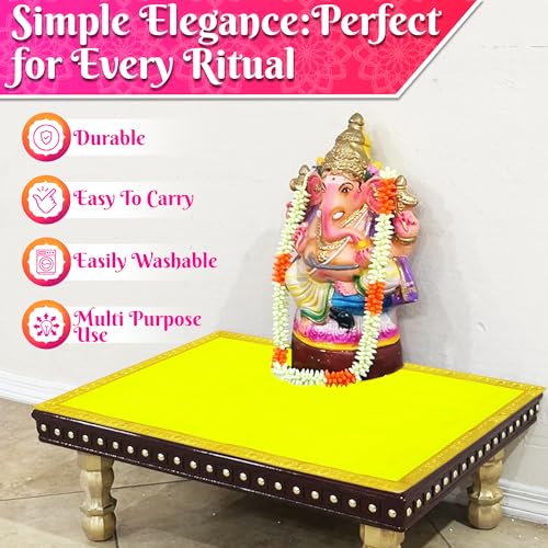 Image of Bhakti Lehar (20 x 40 Inch) Plain Yellow Velvet Pooja Aasan for God Idol /Chowki Aasan Kapda Cloth for Temple Shelf Home Mandir, Ganesh Baithak and God Idol Sitting - Pack of 2