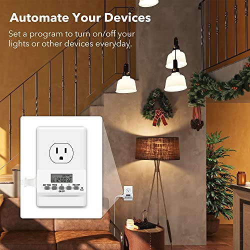 Bn-Link Digital Timer Outlet 24-Hour Programmable Digital Outlet Timer 2 Pack 2 On/Off Programs 2-Prong Mini Indoor Easy Set Stackable Plug-In For Lights Lamps Fans Accurate 8A/1000W 1/3Hp #TOP4