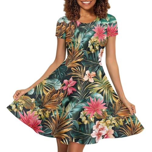 Image of AFPANQZ Womens Casual Summer Lightweight Vintage Dress Short Sleeve Midi Dress Knee-Long Luxury Formal Dress