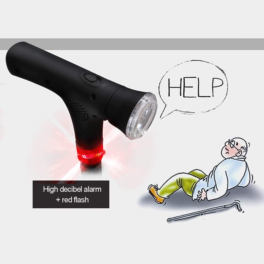 Bastón De Bastón Muletas Inteligente Inteligente De Múltiples Funciones, Bastón Telescópico Antideslizante con Luz LED Ajustable Smart Radio Alarm Muletas De Aluminio, Negro