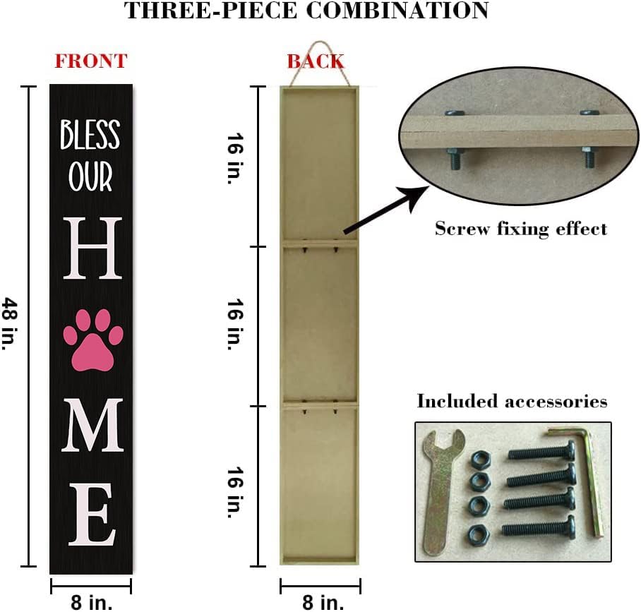 Miniatura 2 de TYmall Letrero rústico de bienvenida de 48 pulgadas para porche delantero de pie Bless Our Home, letrero de bendición para perro, gato, pata,