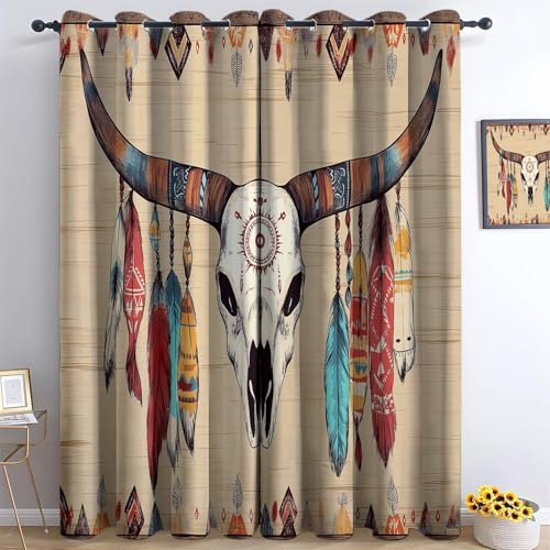 Genérico Cortinas Opacas Cráneo De Toro Bohemio 117 x 183 cm Termicas Aislantes Frio y Calor Cortinas Salon Dormitorio 2 Piezas Cortinas 100% Blackout con Ojales Cortinas Dobles Opacas