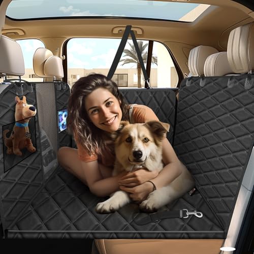 Vinstatin Auto Rückbank mit Harter Unterseite, Hundedecke Verbreitert, Autoschondecke Hund Wasserdicht Kratzfest rutschfest,Autositz Hund Rückbank mit Sicherheitsgurt