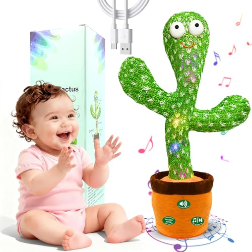 Image of Hunfur (Rechargeable) Dancing Mimicking Talking Cactus Toy,Funny Gift for Baby Infant 6-12 12-18 Months,Singing Record Repeat What You Say Toys for Toddler 1 2 3 Year Old Boy Girl