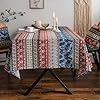 Boho Cotton Linen Table Cloths Farmhouse Heavy Fabric Table Cover Burlap Striped Geometric Washable Table Top For Parties Coffee Kitchen Picnic Rustic BohemiaRectangleOblong 55 x 86 6 8 Seats