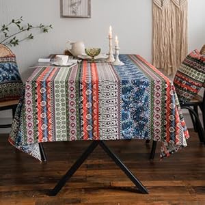 Boho Cotton Linen Table Cloths Farmhouse Heavy Fabric Table Cover Burlap Striped Geometric Washable Table Top For Parties Coffee Kitchen Picnic Rustic BohemiaRectangleOblong 55 x 86 6 8 Seats