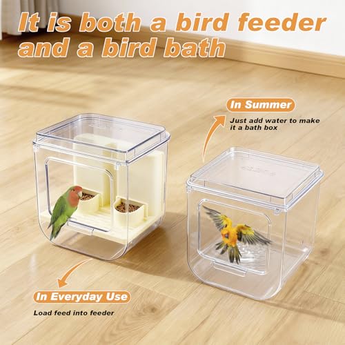 Image of No Mess Automatic Bird Feeder with Hooks Hanging,2 in 1 Bird Bath for Cage,Multifunctional Bird Food Container Bathing Tubs,Parrot Seed Feeders Bird Cage Accessories for Budgies Lovebirds Cockatiels