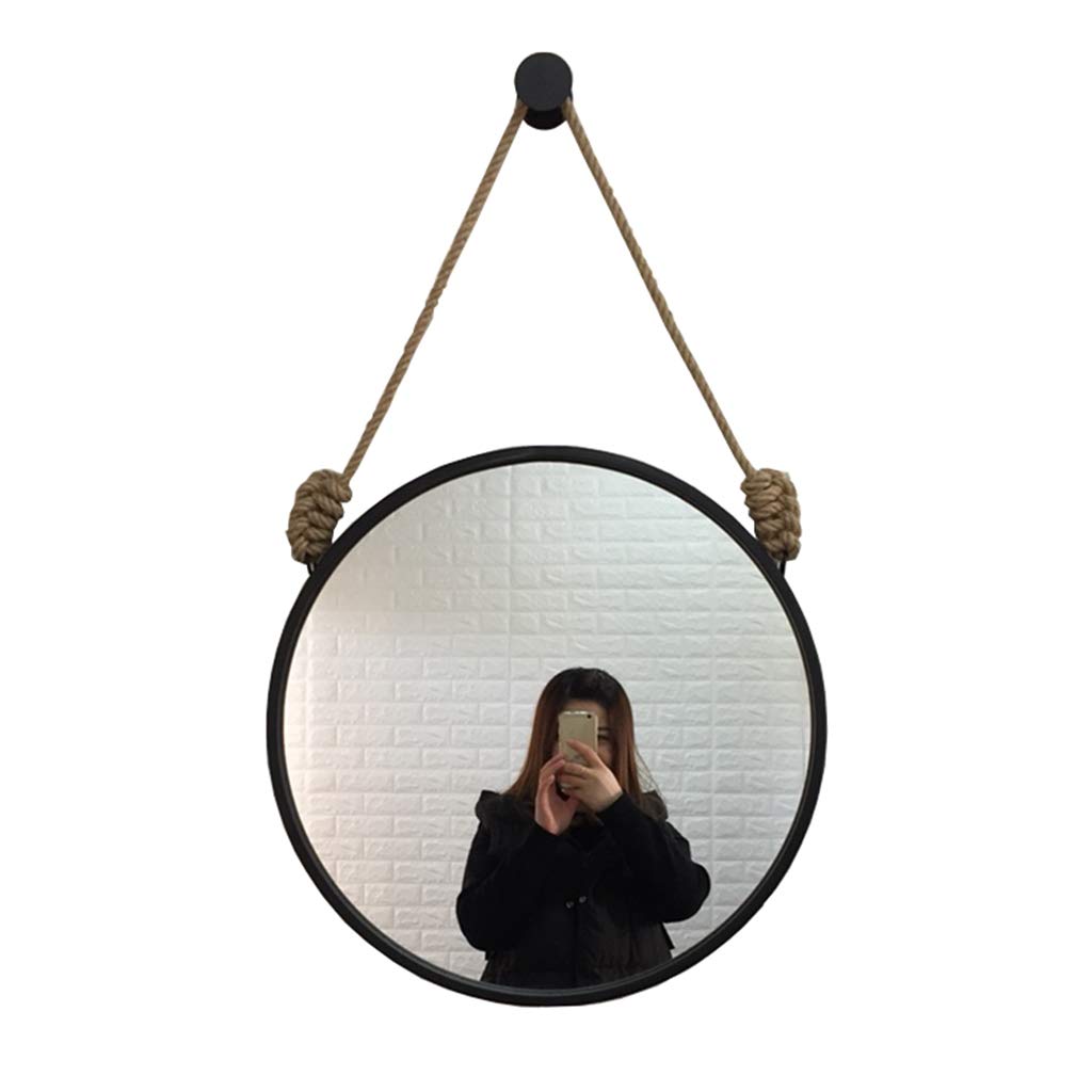 Round Mirror with Metal Frame Round Wall Mirror with Hemp Rope Rope,Metal Framed Decorative Mirror,Creative Makeup Shaving Iron Mirrors