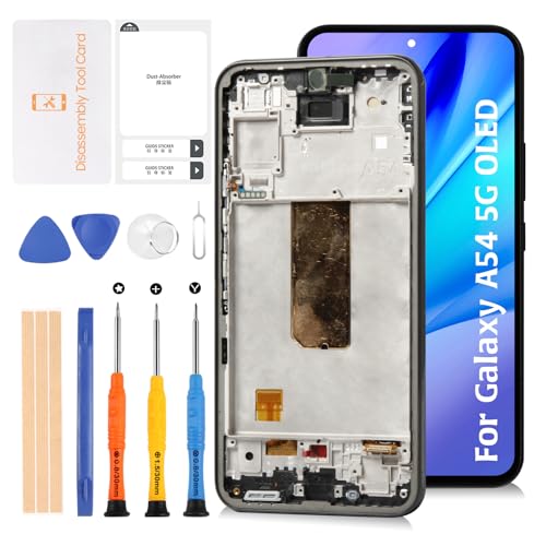 Olivechard OLED Galaxy A54 5G Screen +Fingerprint Support Replacement with Graphite Frame Touch Screen Digitizer for Samsung Galaxy A54 5G A546V A546U A546B A546E A546M 6.4" 2023