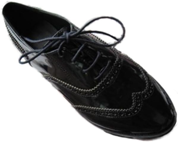 Tweenix Women's PU Leather Classics Lace Up Dress Low Flat Heel Oxford Shoes