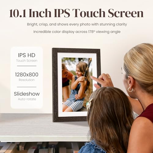 undefined BIHIWOIA 10.1'' Frameo Digital Picture Frame, 32GB WiFi Digital Photo Frame, 1280x800 IPS Touch Screen, Auto-Rotate, Slideshow, Send Photos/Videos via Free App(Black Wood Frame) の商品画像 3