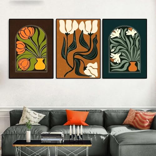 Tableaux sur toile colorés et fleurs abstraites salon 3 pièces 30x40cm - 2