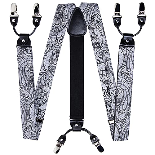 Image of DiBanGu Paisley Bow Tie and Supenders for Men Tuxedo Heavy Duty 6 Clips Suspender Adjustable Y-Shape Mens Trouser Braces