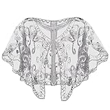 SWEETV Women's 1920s Flapper Shawl,Sequin Beaded Shawls and Wraps for Evening Dresses/Party/Wedding/Formal/Harlem night,Great Gatsby Accessories for Women,Grey
