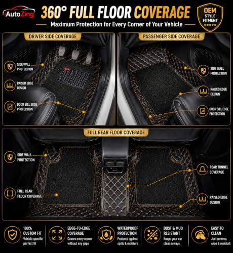Image of 7D Car Floor Mats for Tata Nexon 2024-2026 (Manual & Automatic), Custom Fit Full Set, 7 Layer PU Leather with Detachable Noodle Mat & Heel Pad, Waterproof, Anti-Skid, Black