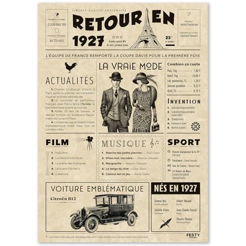 FestySpark Cadeau Original Retour en 1927 - Idée Cadeau 99 Ans femme et homme - Carte Anniversaire 99 ans femme et homme - Decoration Anniversaire 99 ans - Carte d’Anniversaire avec Félicitations