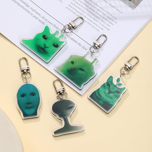Image of PUCAPOCO Alien Cat Keychain Cute Funny Cat Meme Keychains Bag Charms for Bag Backpack Handbag Purse Charms 5PCS