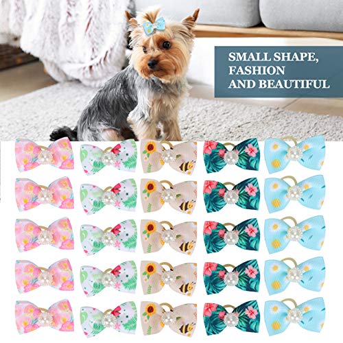 25 peças de laços de cabelo para animais de estimação, laços de borracha para cães primavera verão,