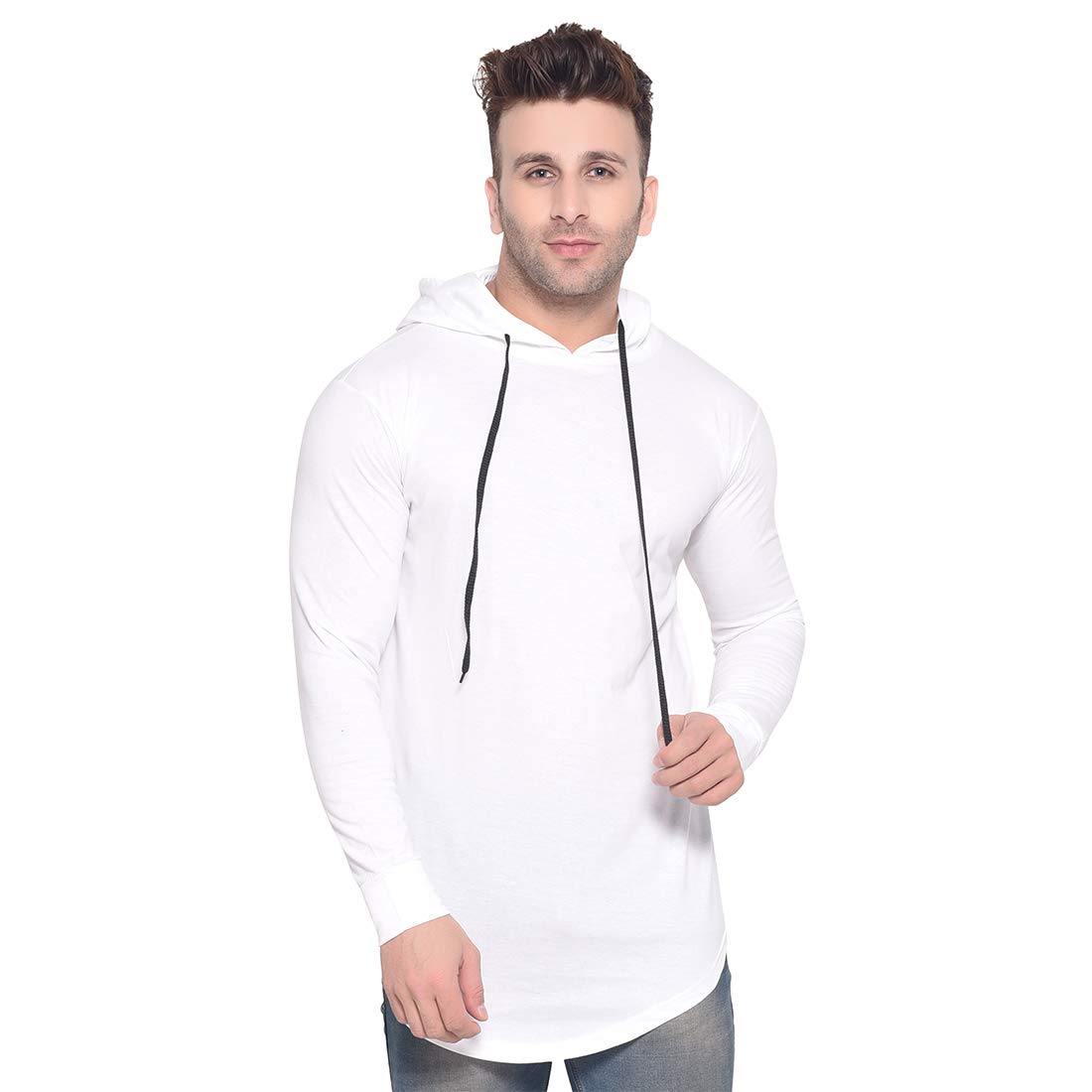 GEUMSolid Hooded Full Sleeves Men's Tshirt