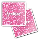 Lot de 2 autocollants carrés en vinyle de 10 cm – Prénom frère cœurs roses, lettres d'amour, voyage, scrapbooking, cadeau, décalcomanies murales autocollantes imperméables #269175