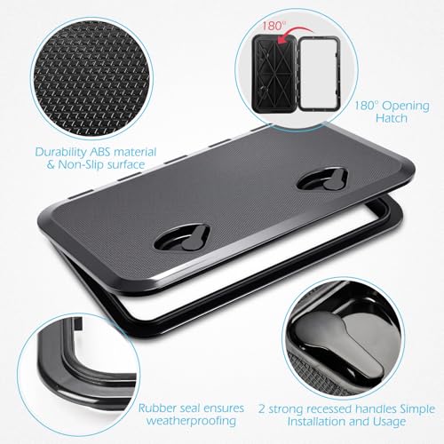 Datanly 2 Pcs Marine Boat Deck Hatch 24" x 14" Boat Access Hatch & Lid, 180 Hinge Strong Recessed Handle for Marine Yacht Rv Truck Vent Accessories, Easy to Install (Black)
