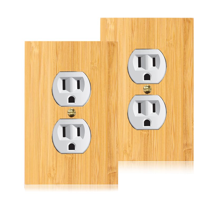 2PC Solid Wood Outlet Covers 4.8" X 3.14" Raw Wooden Light Switch Plate Decorative Wall Cover Plate Bamboo Quality Double Hole Outlet Plate Cover