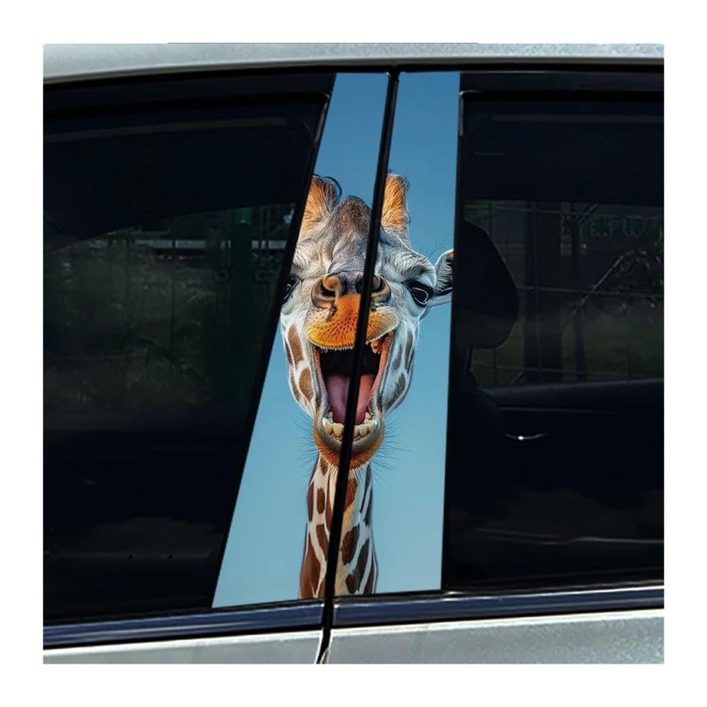 Decorative Items 2PCS Car Center Pillar Sticker Animal Lion Giraffe Auto B Pillar Protective Film Decals(C)