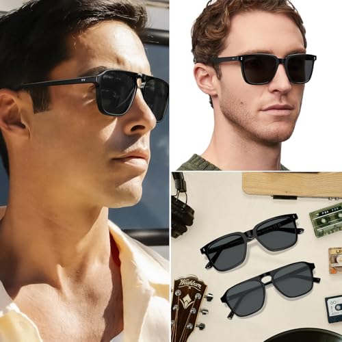 STGATN 2 Packs Polarized Sunglasses for Men Lightweight Classic Square & Square Aviator UV Protection for Driving Fishing2