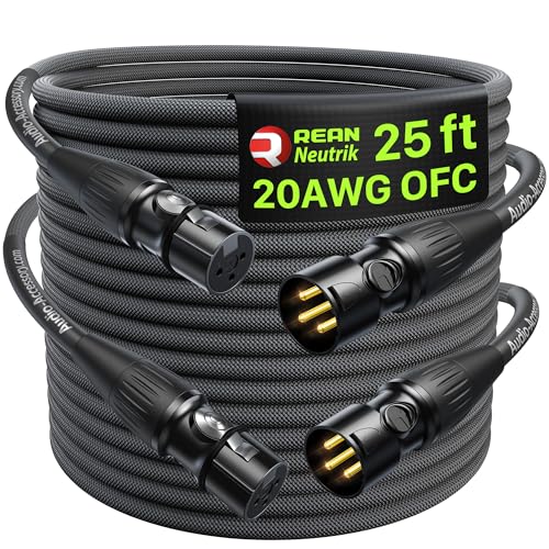 XLR Cables 25ft 2 Pack, 20 AWG, Kevlar-Reinforced Nylon Braided Microphone Cable, Professional...