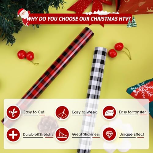 Image of HTVRONT Christmas HTV Vinyl Rolls Heat Transfer Vinyl - 12 inch x 8ft Buffalo Plaid HTV, Iron on Vinyl for T Shirt and Christmas Decorations (Red and Black Plaid)