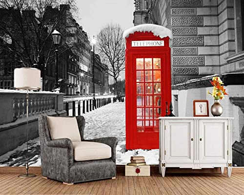 3D London Red Phone Booth Large Stickers Wall Mural, Removable Wall Mural | Self-Adhesive Wallpaper 3D Mural For Children's Room Dining Bedroom Living Wall Decoration 98" X 68" #TOP1